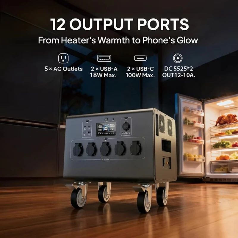 6KWH 6000W Solar Panel Home Kit LiFePO4 Portable Power Station with Flashlight Pure Sine Wave Inverter Car Compatible UPS