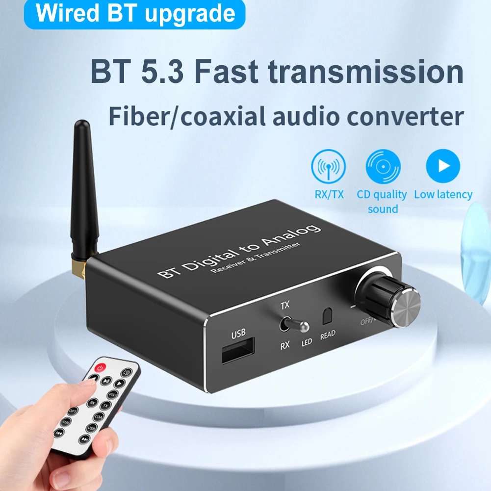 BT 5.3 Digital To Analog Audio Converter Digital SPDIF Optical To Analog L/R RCA Converter Toslink Optical To 3.5mm Jack Adapter