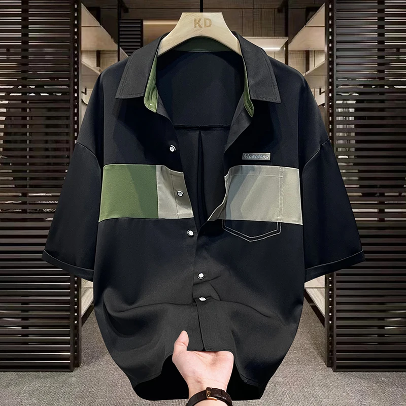 

Летняя мужская повседневная футболка с коротким рукавом, цветными блоками, свободного кроя, из дышащего полиэстера, модная, молодежная.