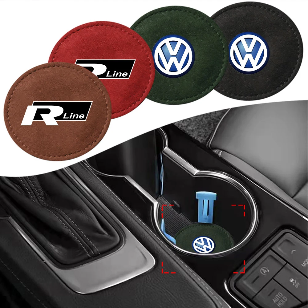 2pcs Car Coaster Water Cup Pad Non-slip Mat for Volkswagen VW RLine Passat Scirocco Touareg Tiguan T-ROC Golf Sharan Polo Jetta