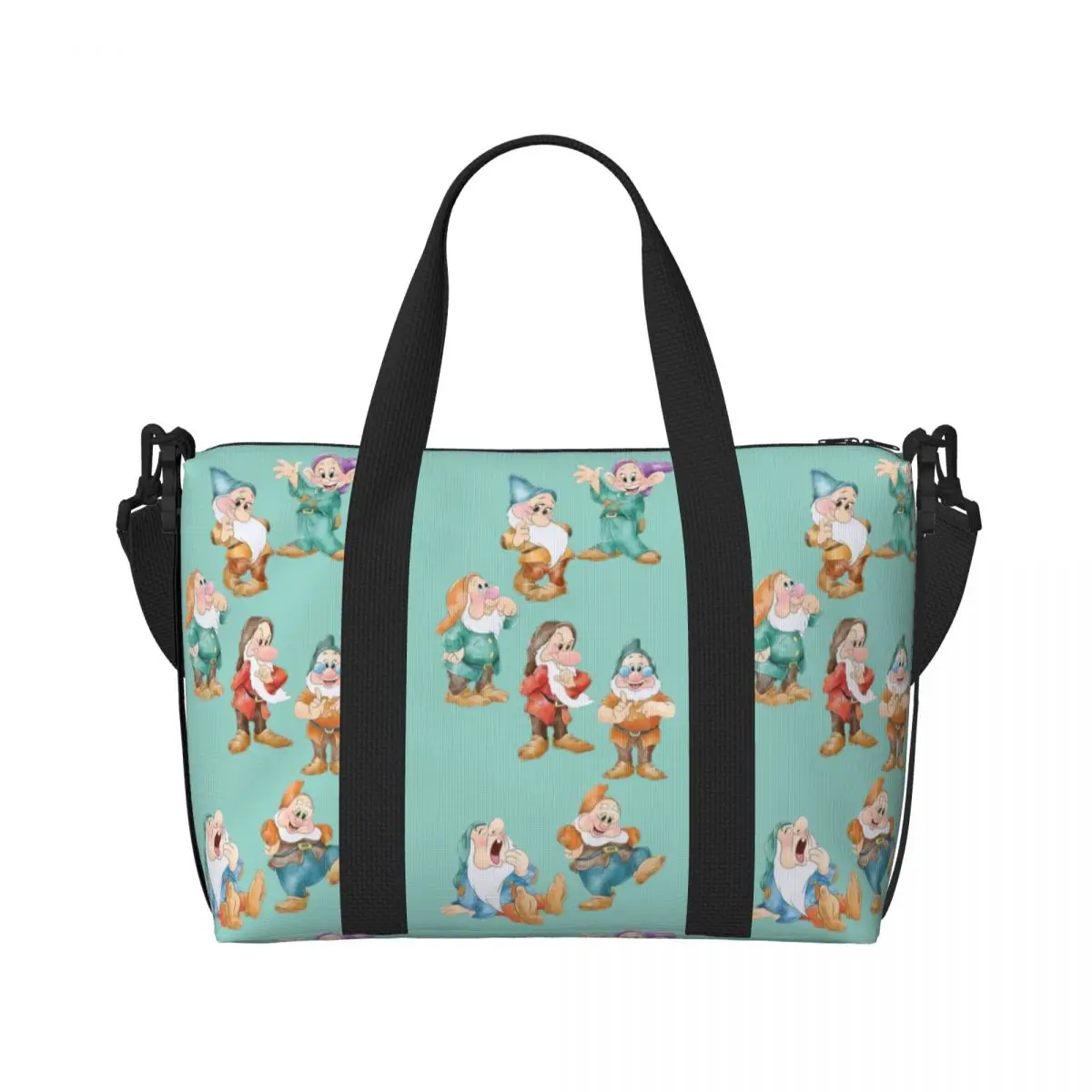 Custom Large Snow White And The Seven Dwarfs Tote Bag for Women Cartoon Shopping Shoulder Gym Beach Travel Bag