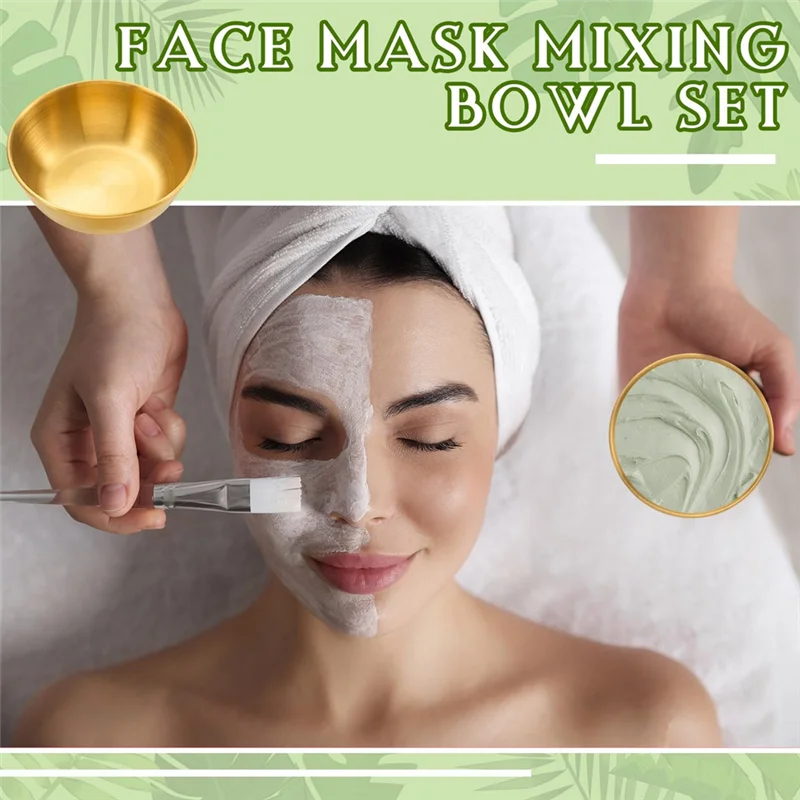 3,5 en cuenco mezclador de mascarilla facial DIY de acero inoxidable dorado 	   Cuencos de esteticista para el cuidado de la piel y el uso en salón-AS97