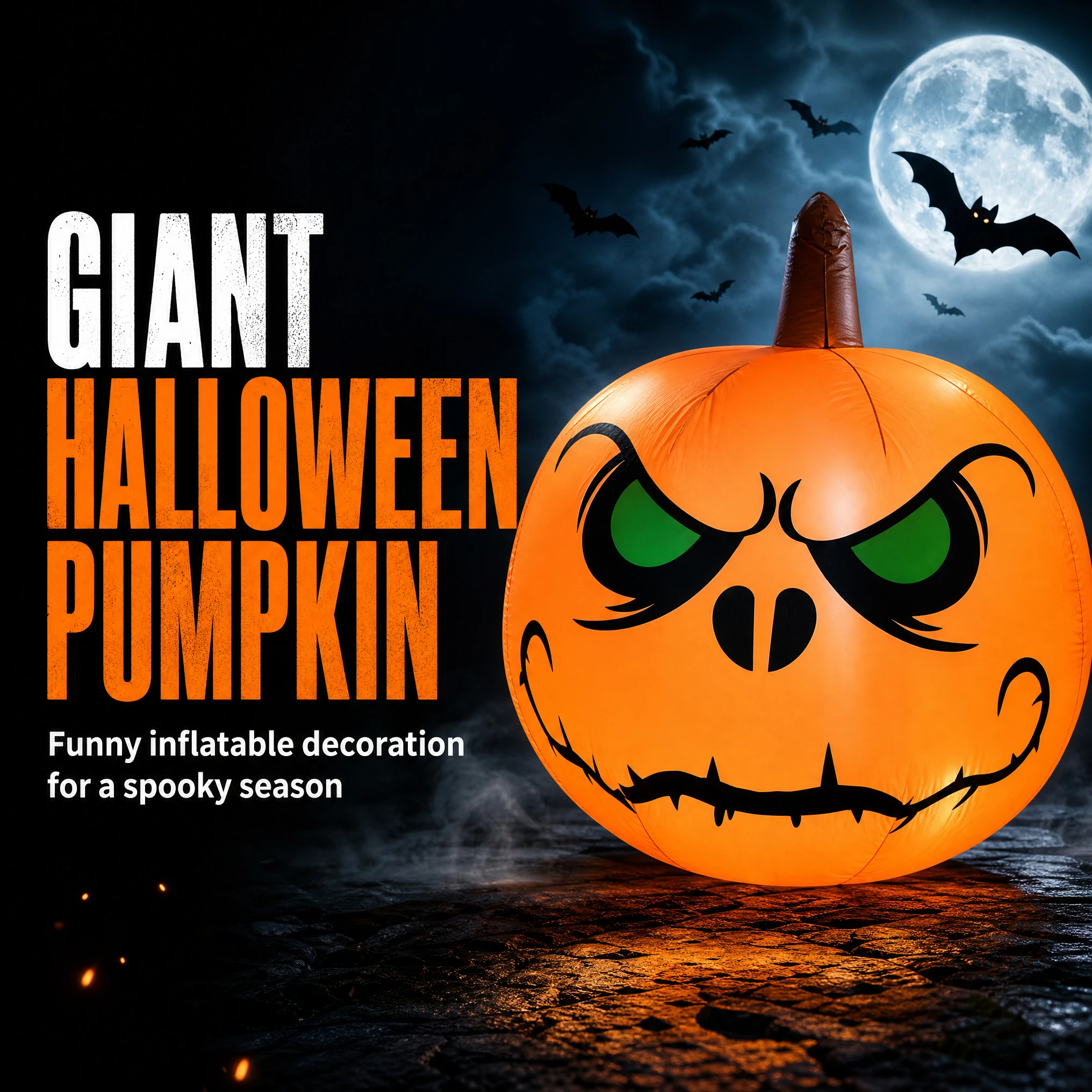 Waterproof Halloween Blow Up Pumpkin Inflatable Pumpkin Head with LED Lights Stakes Ropes for Outdoor Garden Yard Lawn Halloween