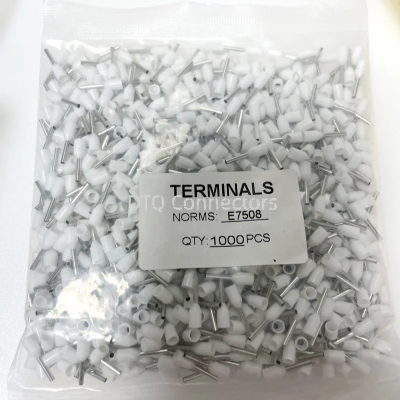 1000pcs/Pack E0508 E7508 E1008 E1508 E2508 Insulated Ferrules Terminal Block Cord End Wire Connector Electrical Crimp Terminator