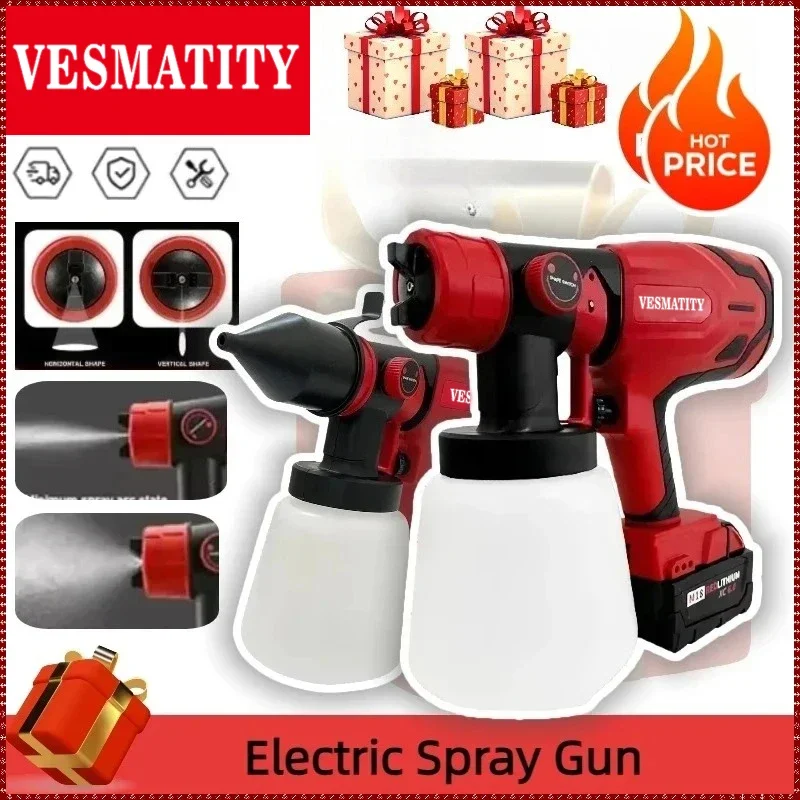 VES 600W Paint Spray Gun 800ML Tank 39000 RPM Brushless Motor Auto Furniture Wall Car Sprayer For Milwaukee 18V 20V Battery Pin