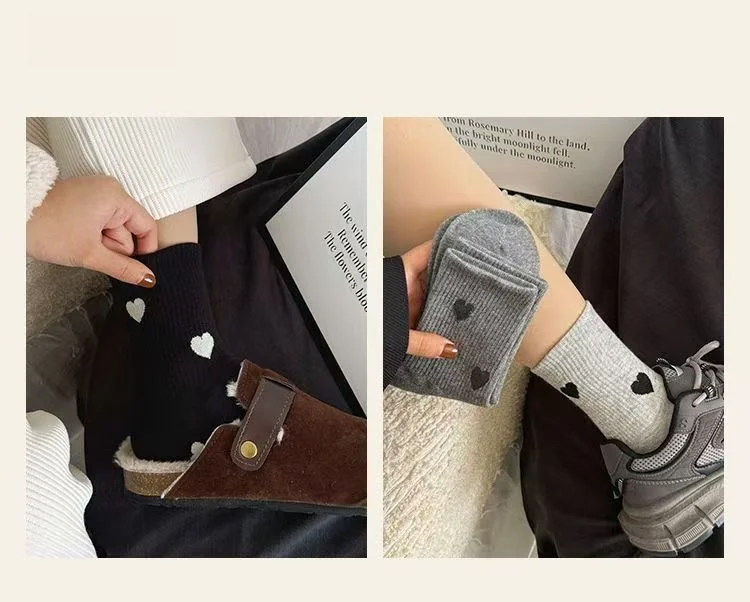 5/10 Paar Damen-Socken mit herzförmigem Muster, mittellange Socken, modischer Druck, weich, bequem, schweißabsorbierend, atmungsaktiv – Detail 11