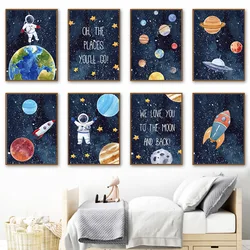 Space Planet Rocket Astronaut Star Nursery Wall Art Canvas Painting Nordic Poster And Prints Wall Pictures Baby Kids Room Decor