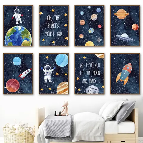 Space Planet Rocket Astronaut Star Nursery Wall Art Canvas Painting Nordic Poster And Prints Wall Pictures Baby Kids Room Decor