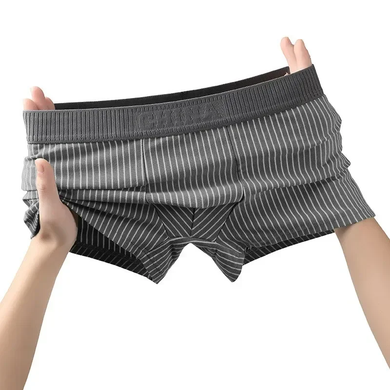 1Pcs Boxer Shorts Men\'s Underwear Sexy Panties Cotton Striped Men Underpants Male Boxers Homme U Convex Lingerie