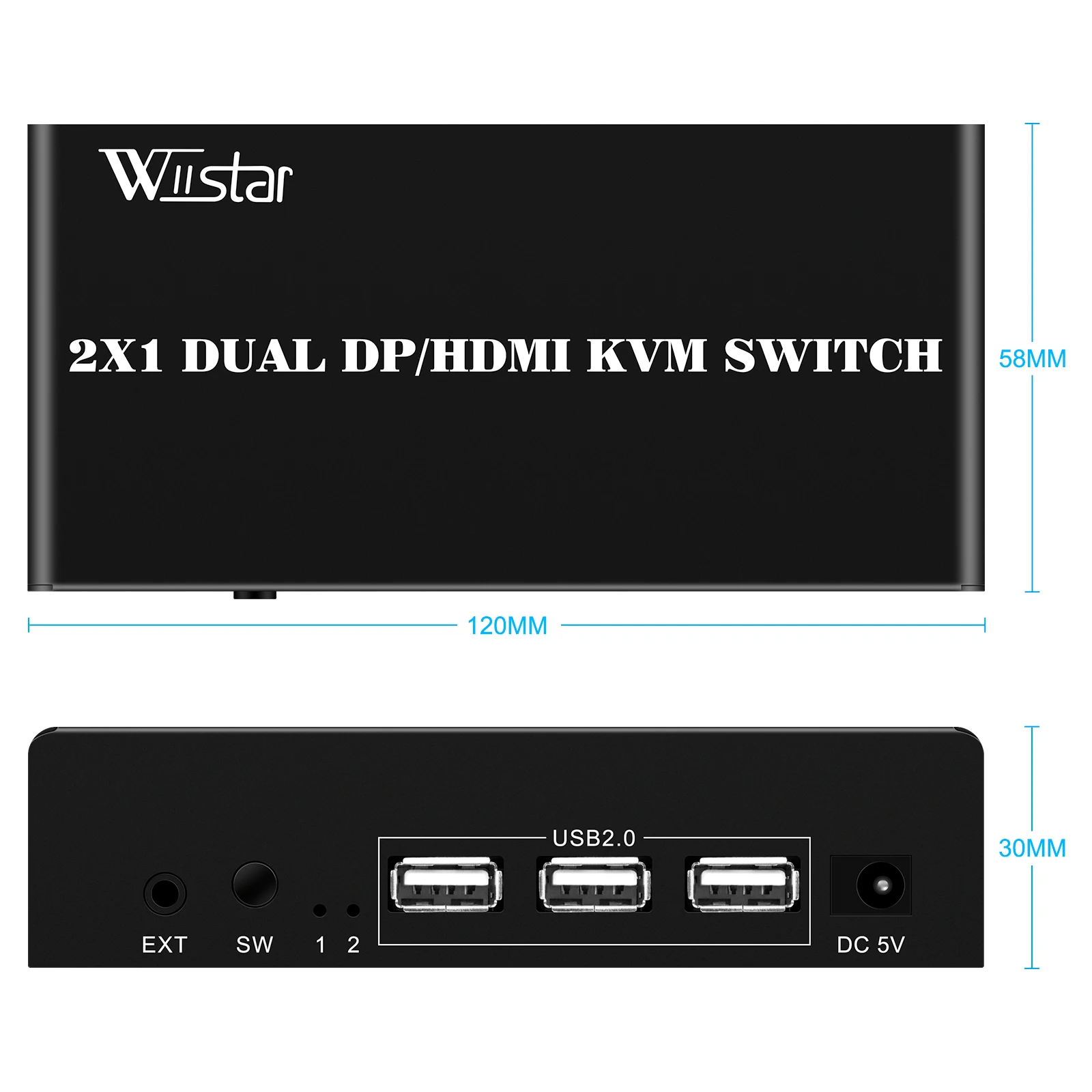2x1 شاشة مزدوجة KVM Switch HDMI و DP 4K 60 هرتز 2 PC التحكم 1 لوحة المفاتيح الماوس USB Hub للوضع الممتد أو معكوسة #5