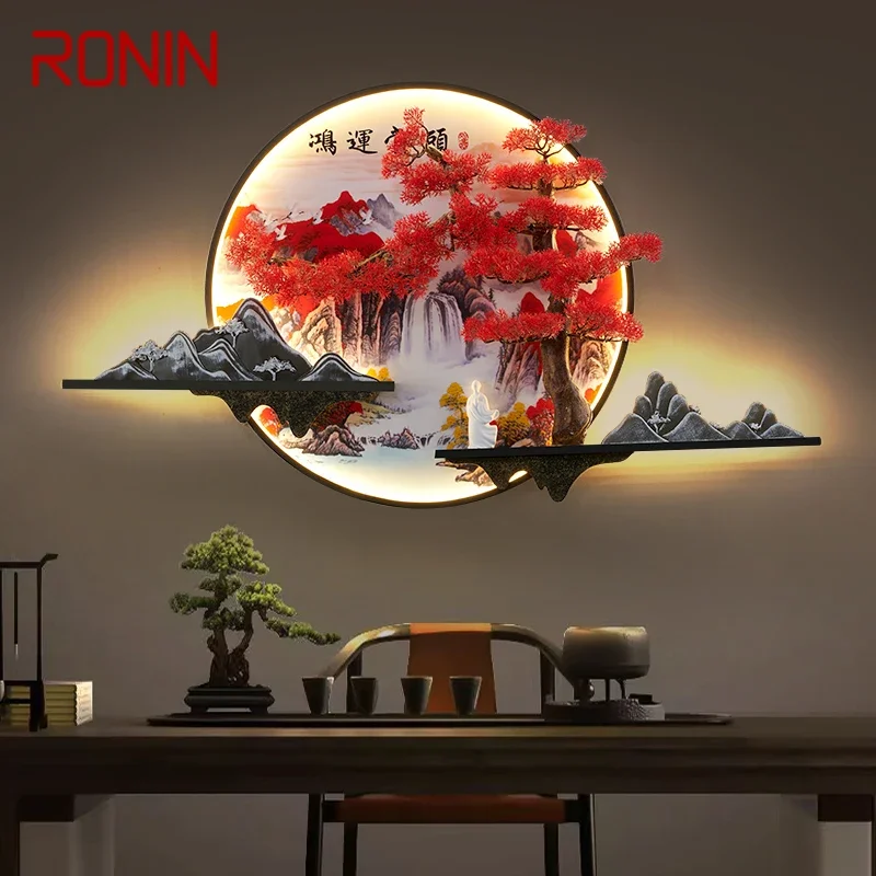 

RONIN Modern Picture Wall Light LED Chinese Creative Landscape Pine Mural Lamp For Home Living Room Study Bedroom Decor