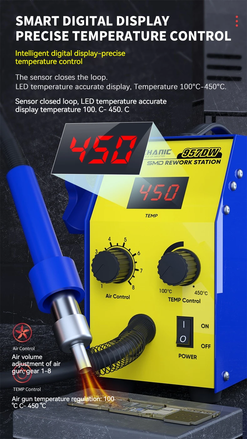 Soldering Stations MECHANIC 957DW  Desoldering Station With Two-scroll Hot Air Rework Station For Heating Main Board Tin Solder