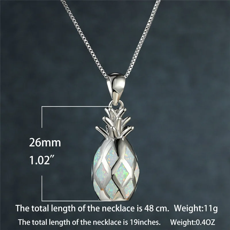 Cute Female Fruit Pineapple Imitation Opal Pendant Necklace Rose Gold Silver Color Chain Necklaces For Women Bridal Wedding