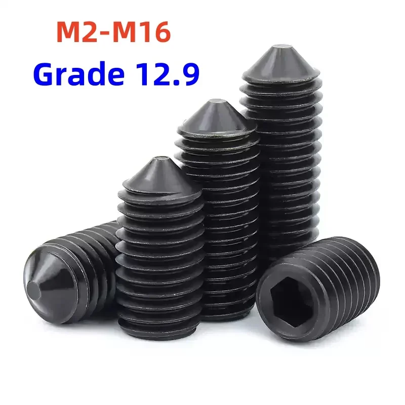 M2-M16 12.9 Black Steel Allen Head Socket Hex Hexagon Screw Hexagon Socket Set Screws Cone Point Grub Bolt