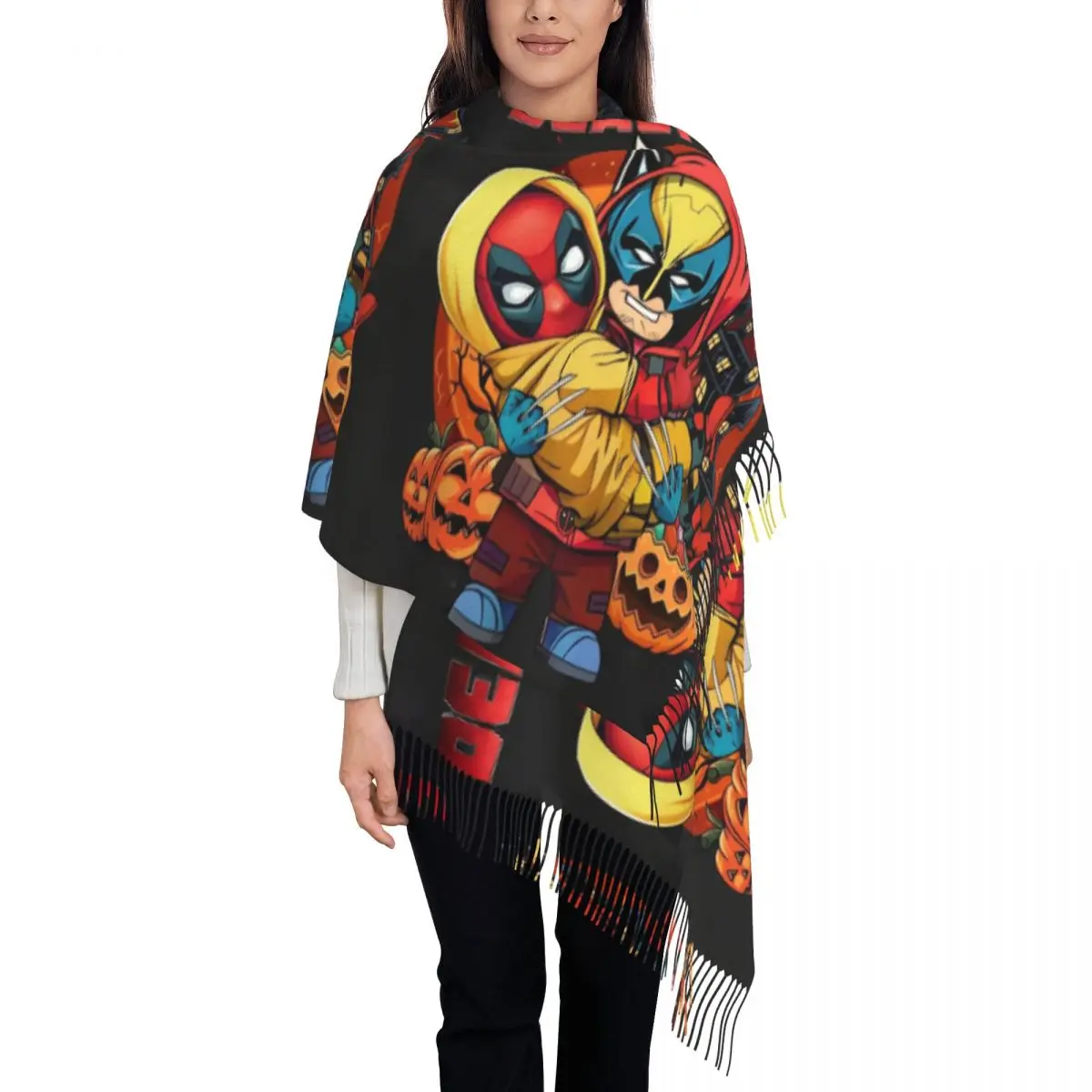 Custom Deadpool Poster Tassel Scarf Women Soft Wolverine Shawl Wrap Ladies Winter Scarves