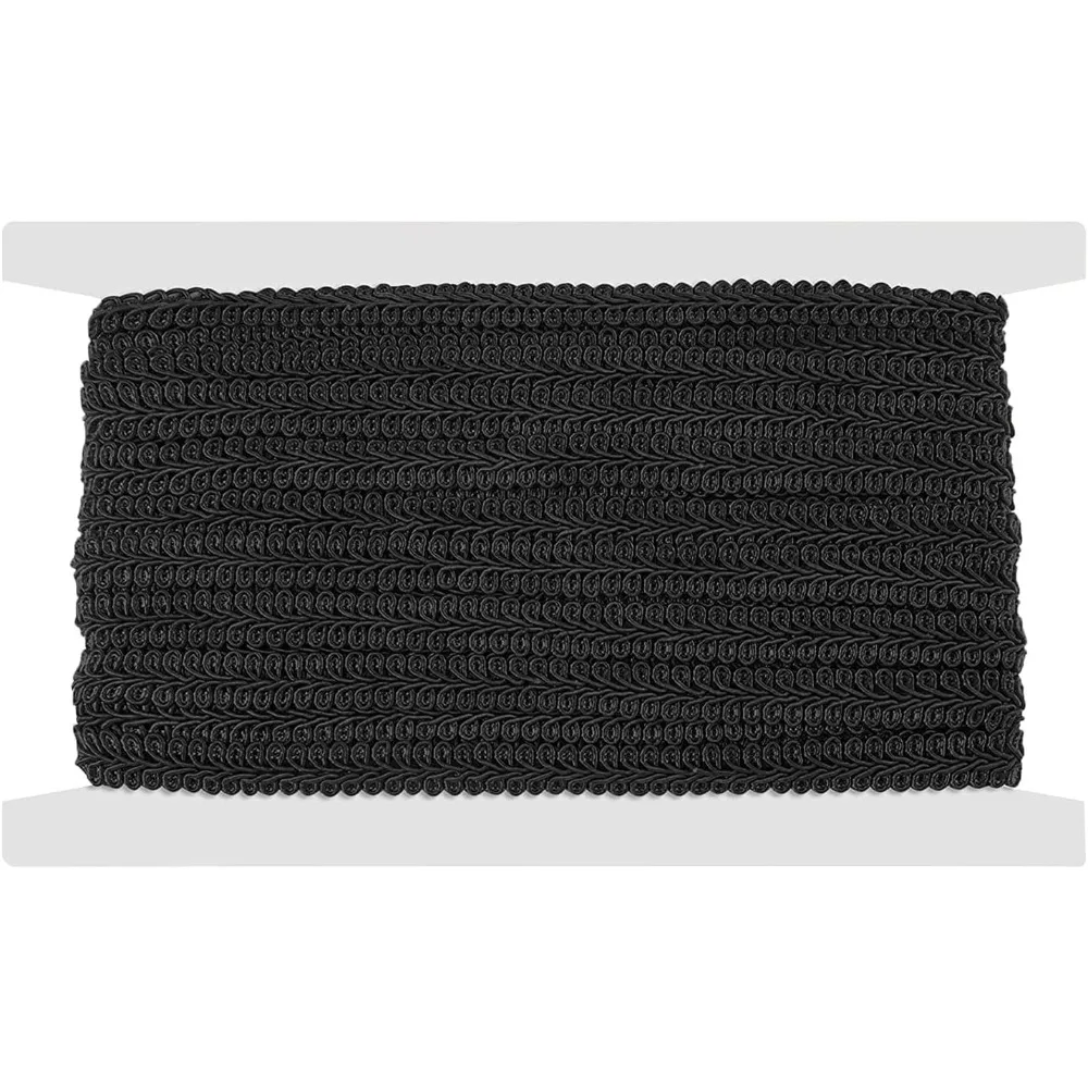 1/2 Inch 20Yds Gimp Braid Trim Black Polyester Weave Fabric Woven Trims Braided Cord Scalloped Edge Rick Rack Ribbon Upholstery