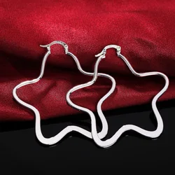925 Sterling Silver Big five-pointed star hoop Earrings for Woman Fashion Party Wedding Accessories Jewelry Christmas Gifts