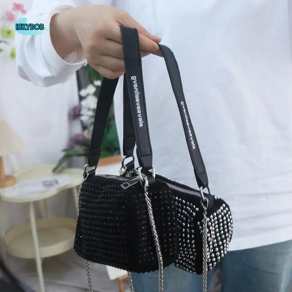 

Casual Large Capacity Rhinestone Handbag Zipper Shiny Small Square Bag Blingbling Pillow Bag Crossbody Bag Ladies