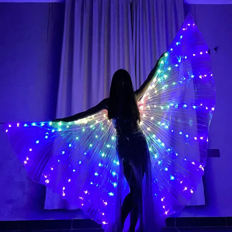 Belly Dance Butterfly Cape For Girl Woman Stage Show Belly Dance Accessories LED Rainbow Angel Wings Lighting Cloak Dance Skirt