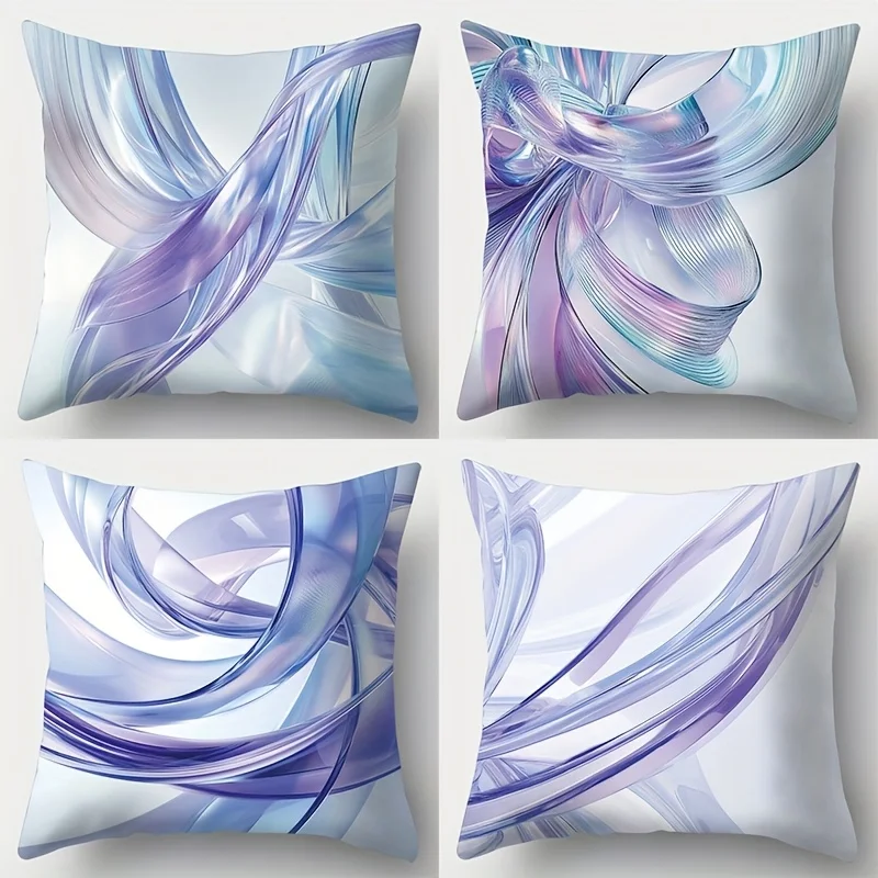 -4pcs Set of Printed Pillowcases with Wavy Lines and Contemporary Style, Machine Washable, Polyester Composition, Suitable for V