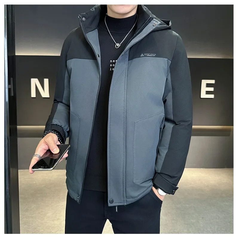 

Зимняя модная свободная куртка с длинными рукавами на хлопковой подкладке, мужское ветрозащитное пальто, теплая куртка с капюшоном, универсальная короткая мужская ветровка