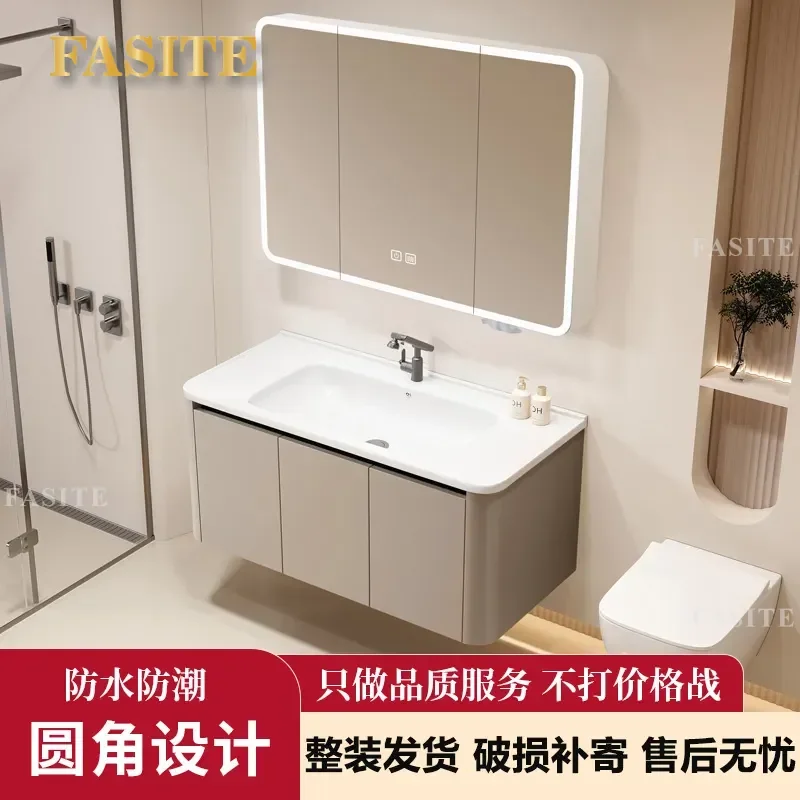 For Bathroom Cabinet Ceramic Integrated Basin Vanity Combo Countertop Washbasin Modern Storage Sink Unit Home Decor Easy