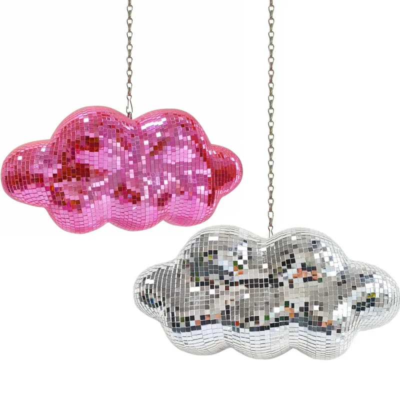 

Disco glass mirror cloud with iron chain laser ball bar KVT stage decoration home ornaments hanging pieces