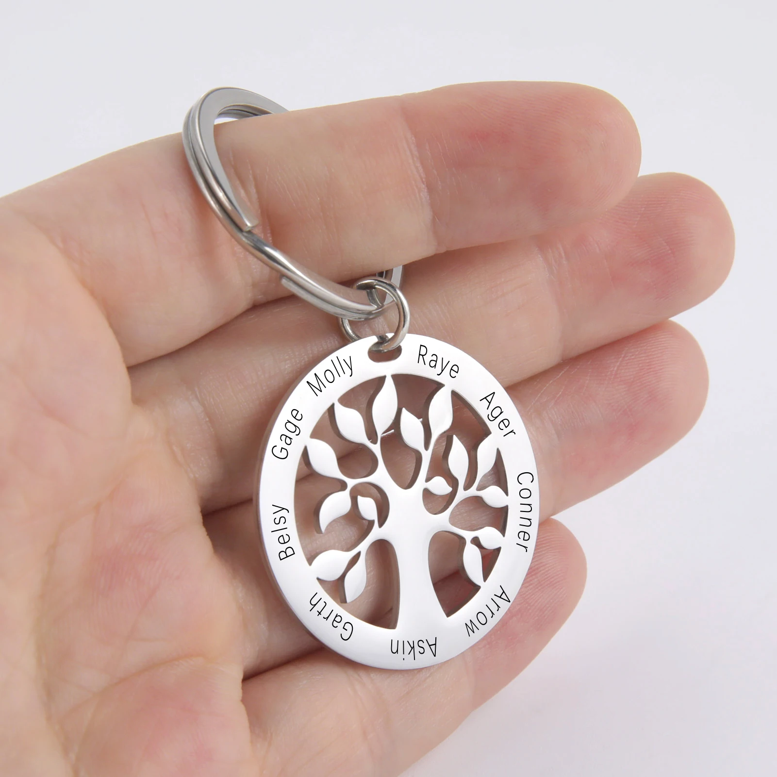 Personalisierter Schlüsselanhänger mit Baum des Lebens, graviert mit Namen, Schlüsselanhänger für Familienmitglieder, Schlüsselschmuck, Geschenke für Paare zum Valentinstag – Detail 11