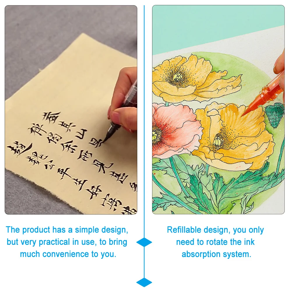 

5Pcs Brush Calligraphy Pens Refillable Ink Durable Lightweight for Calligraphy Painting Writing Refillable Ink Brush Pens