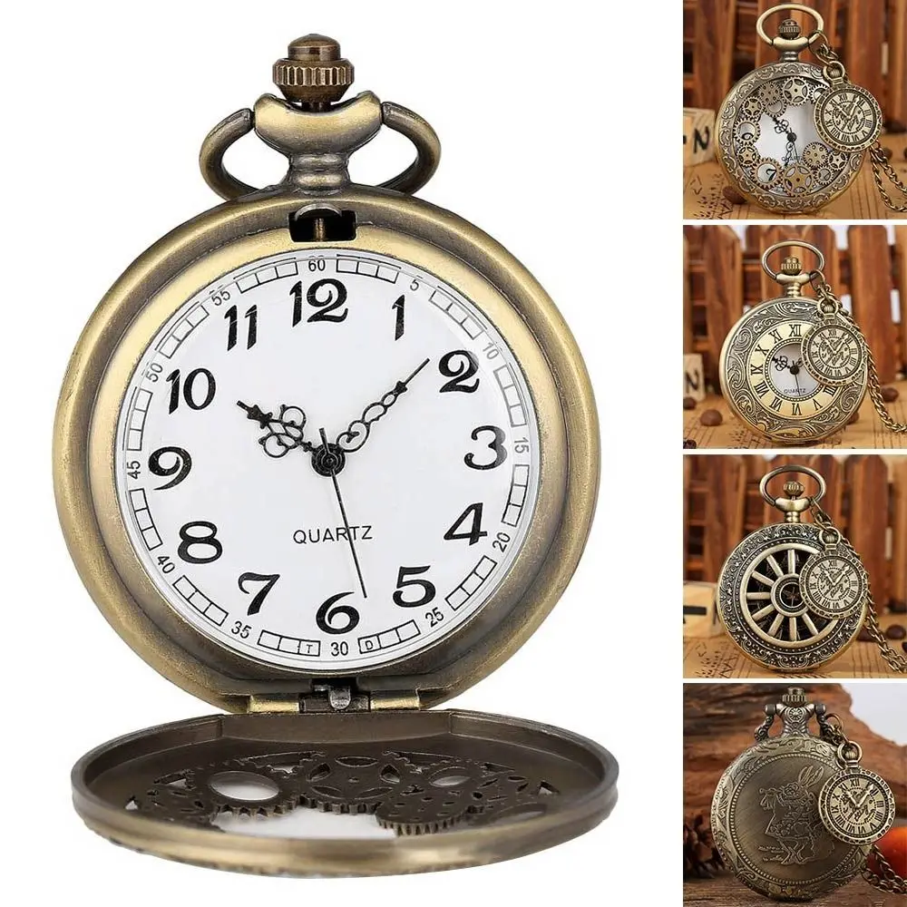 ساعات كوارتز برونزية عتيقة للنساء ، ساعة جيب بقرص روماني ، ساعة ستيمبانك ، نمط تروس عتيق ، تخفيضات كبيرة