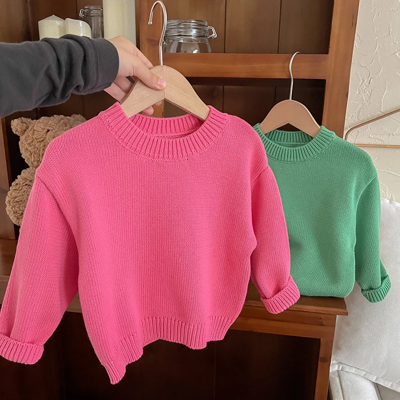 

Winter Spring Baby Boys Girls Pullover Sweater Kids Knitting Clothing Long Sleeved Solid Color Casual Loose Pullover Sweater