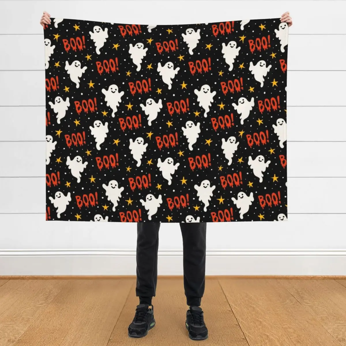 

Boo! Halloween Ghosts on Black Throw Blanket Summer Stuffeds valentine gift ideas Blankets
