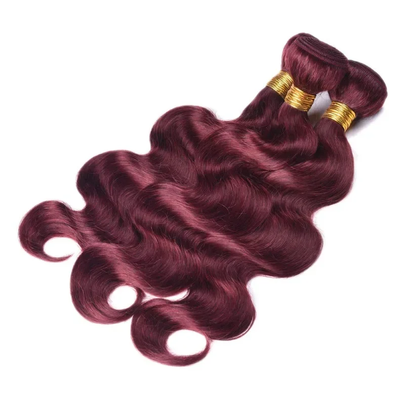 Fasci di capelli umani 12-26 pollici vino rosso fasci tessuto dei capelli dell'onda del corpo estensioni dei capelli umani brasiliani al 100% 1 pz/100 g 99J