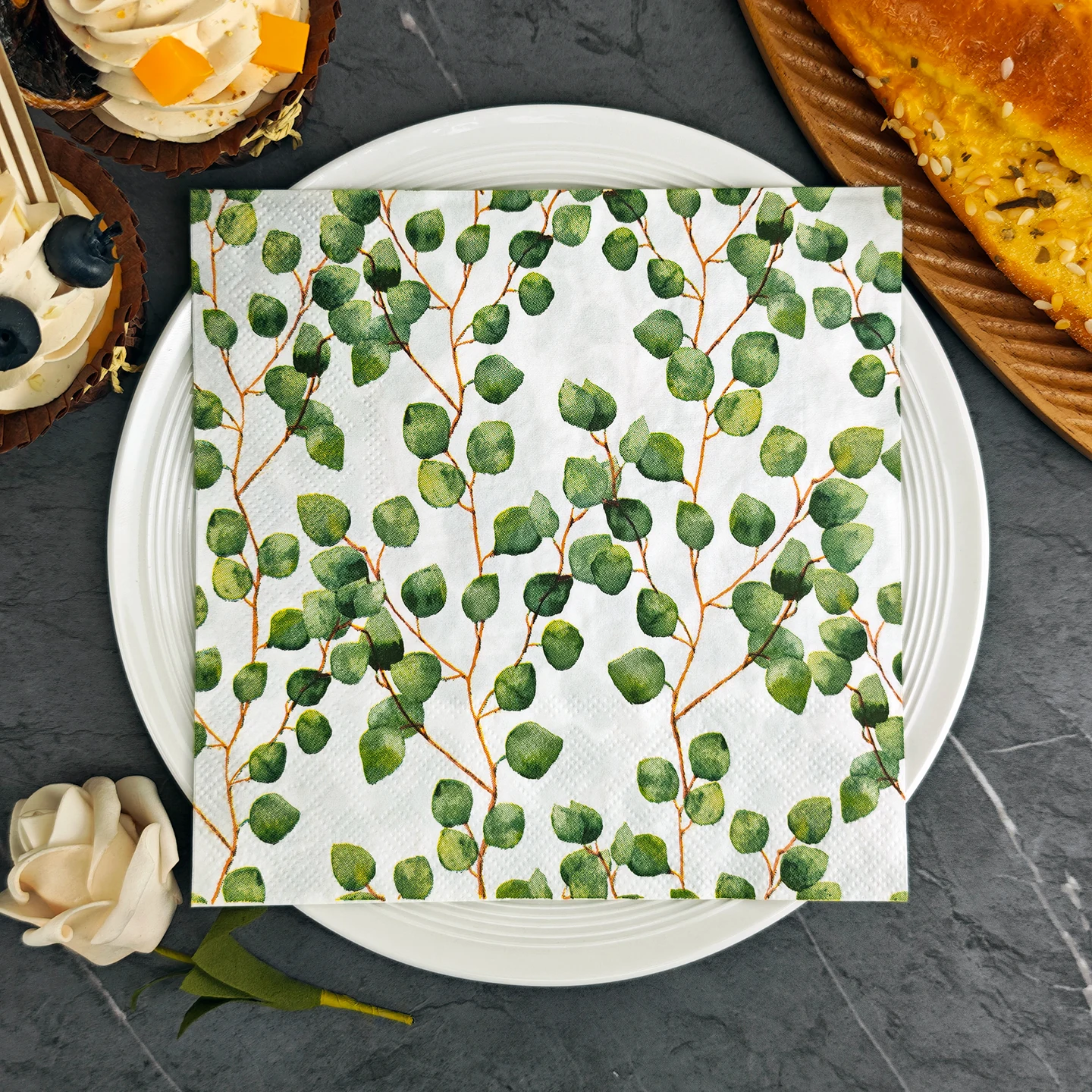 20/50pcs 33*33cm 2ply Green eucalyptus leaves Napkins Suitab