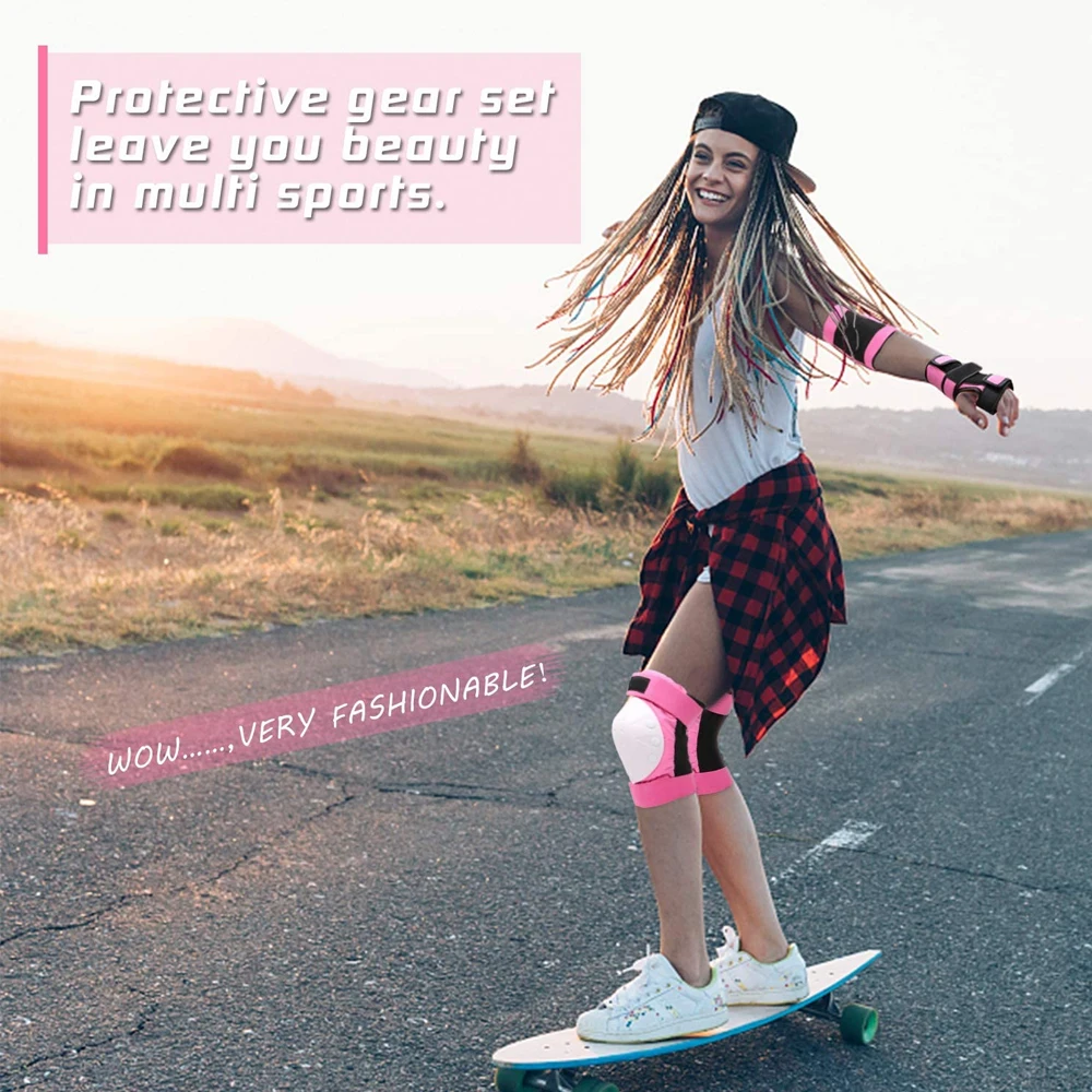 Ginocchiere per bambini/giovani/adulti equipaggiamento protettivo Set gomitiere protezioni per polsi 6 in 1 per lo sport skateboard pattinaggio a