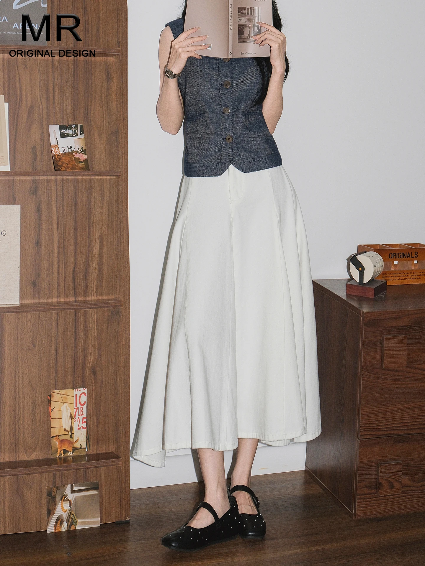 

Элегантная женская юбка А-силуэта с завышенной талией, новинка лета 2026, белая, стройнящая, макси, повседневный стиль, стандартный крой