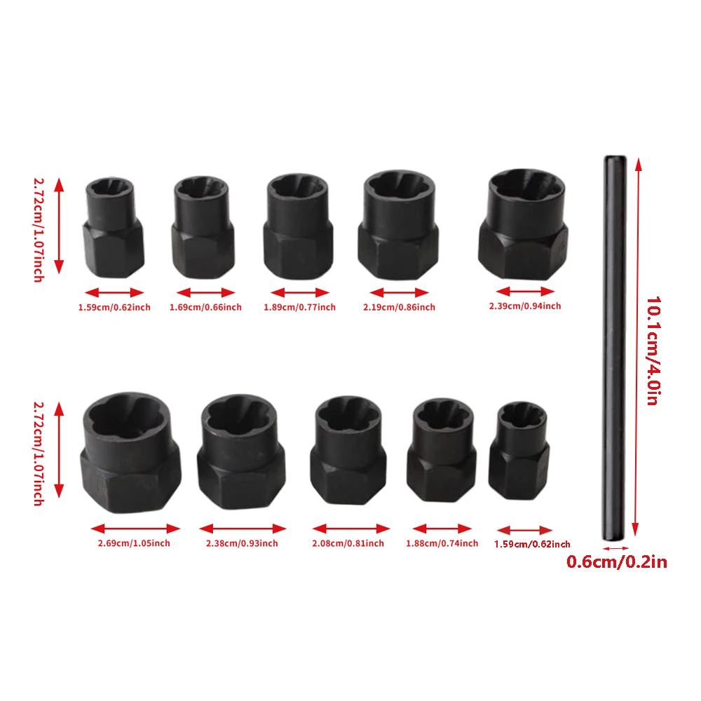 11pcs Twist Socket Lug Nut Impact Bolt Remover Set Cr-Mo Steel Bolt Extractor Tool Set Damaged Bolt Lug Nut Remover Extractor