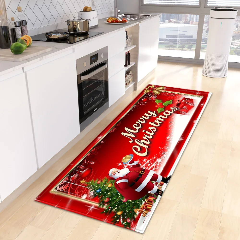 Christmas Kitchen Floor Mat Home Entrance Doormat Decoration Carpet for Living Room Corridor Balcony Rugs Anti-Slip Foot Rug