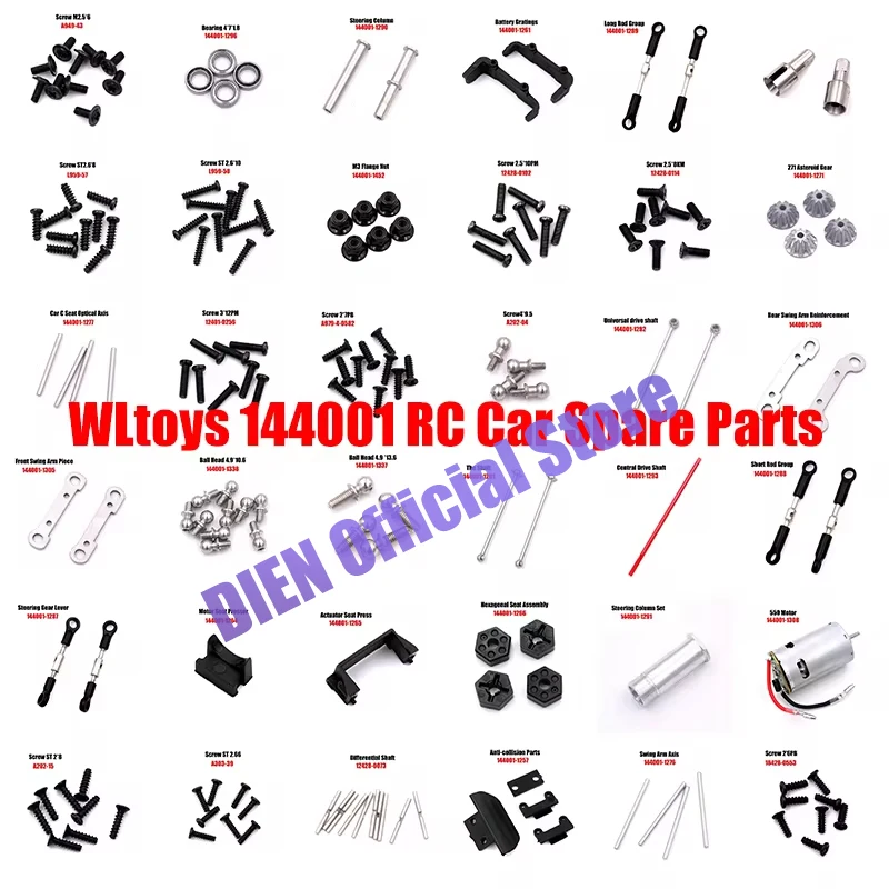 WLtoys 144001 RC Car Spare Parts 4WD Metal Swing Arm Reinforcement Ball Screw Set Bearing Central Transmission Axis Motor 1/14