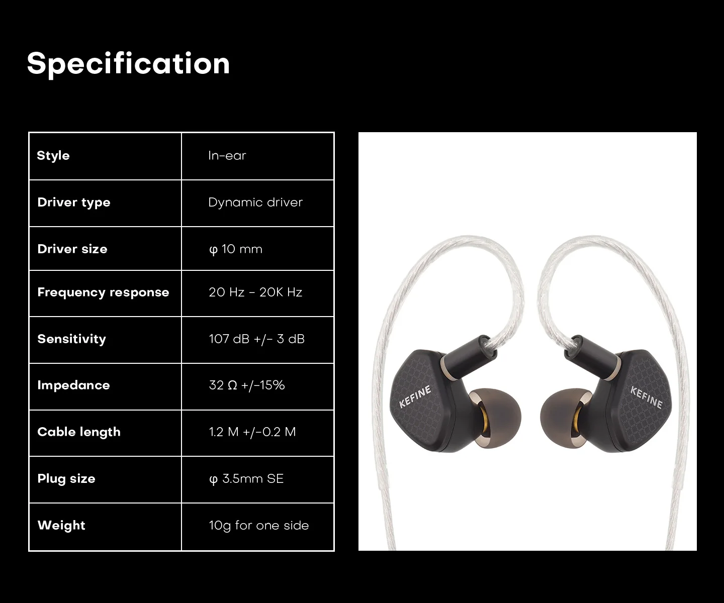 Kefine Klean 10 mm DLC-Membran-Kopfhörer mit dynamischem Treiber, HiFi-IEM-Kopfhörer mit hochreinem versilbertem Kupferdraht für sauberes Signal – Detail 12