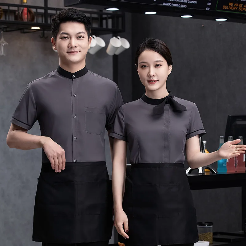 Summer New Hotel Waiter Workwear Short Sleeve Shirt Chinese Dining Restaurant Hot Pot Restaurant Staff Clothing