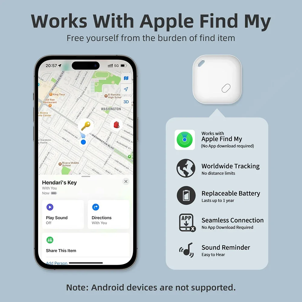 Pelacak Bluetooth pencari kunci Mini berfungsi dengan Apple Find My (hanya iOS) Smart Tag GPS pelacak lokasi perangkat pelacak mobil hewan peliharaan