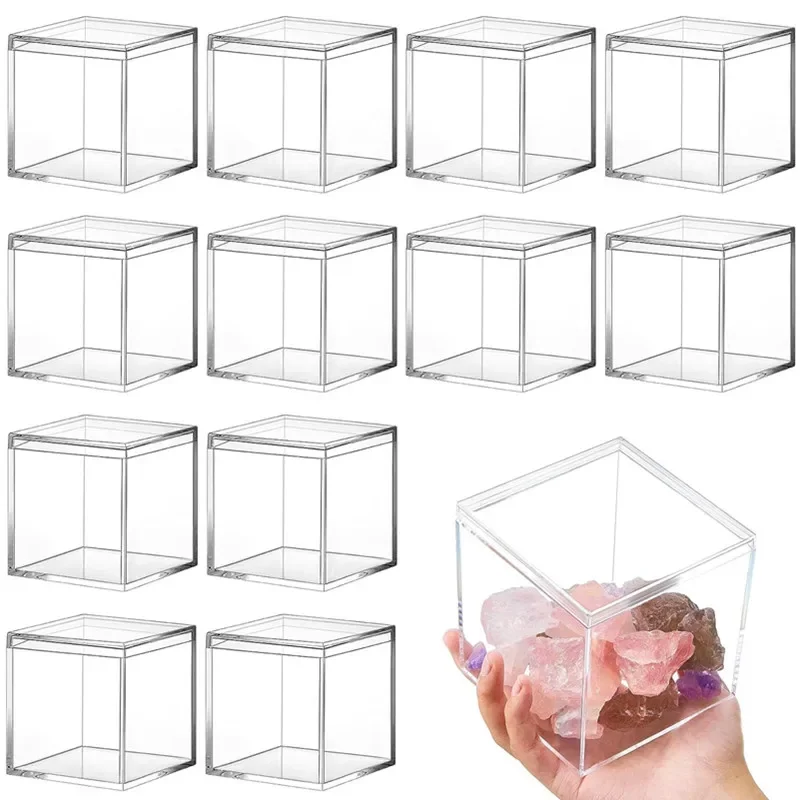 12Pc Clear Acrylic Candy Box Transparent Plastic Square Cube Cake Dessert Box Chocolate Packaging Storage Containers Display Box