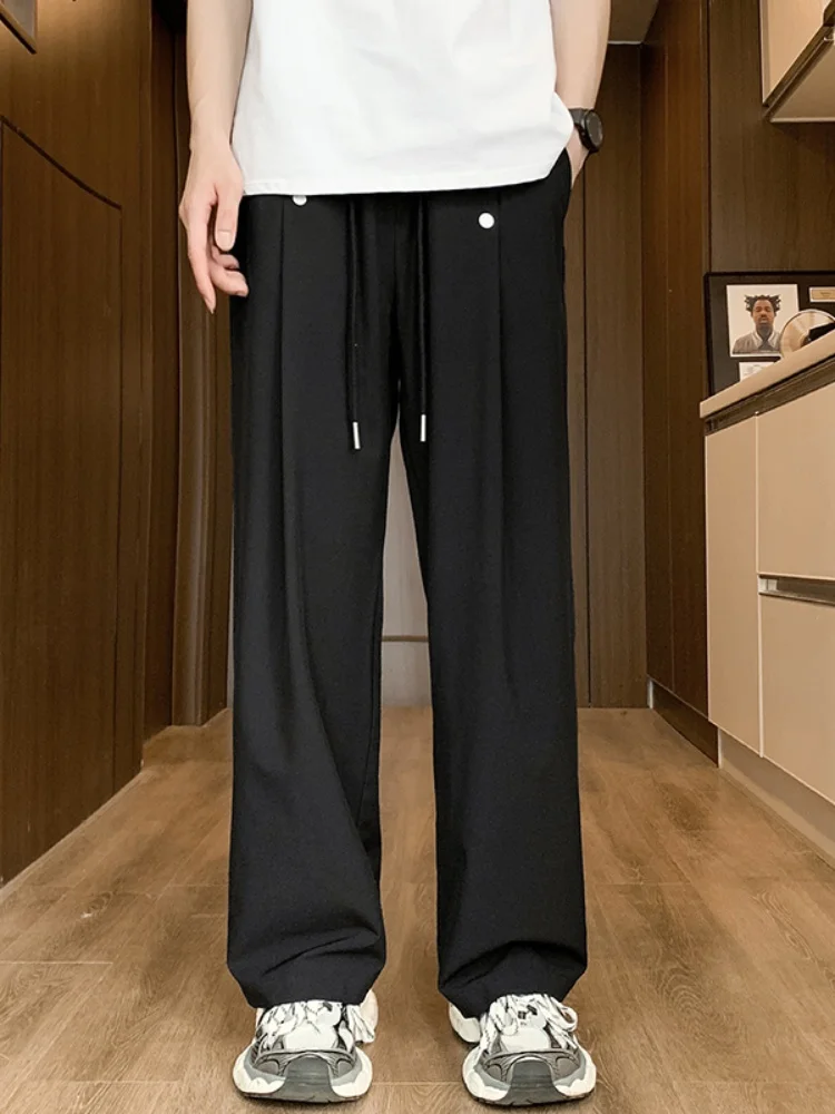 

Ice Silk Casual Pants Men's Summer Thin New Faion Loose All-Match Straight Leg Drapey Wide Leg Long Pants Faionable Trendy