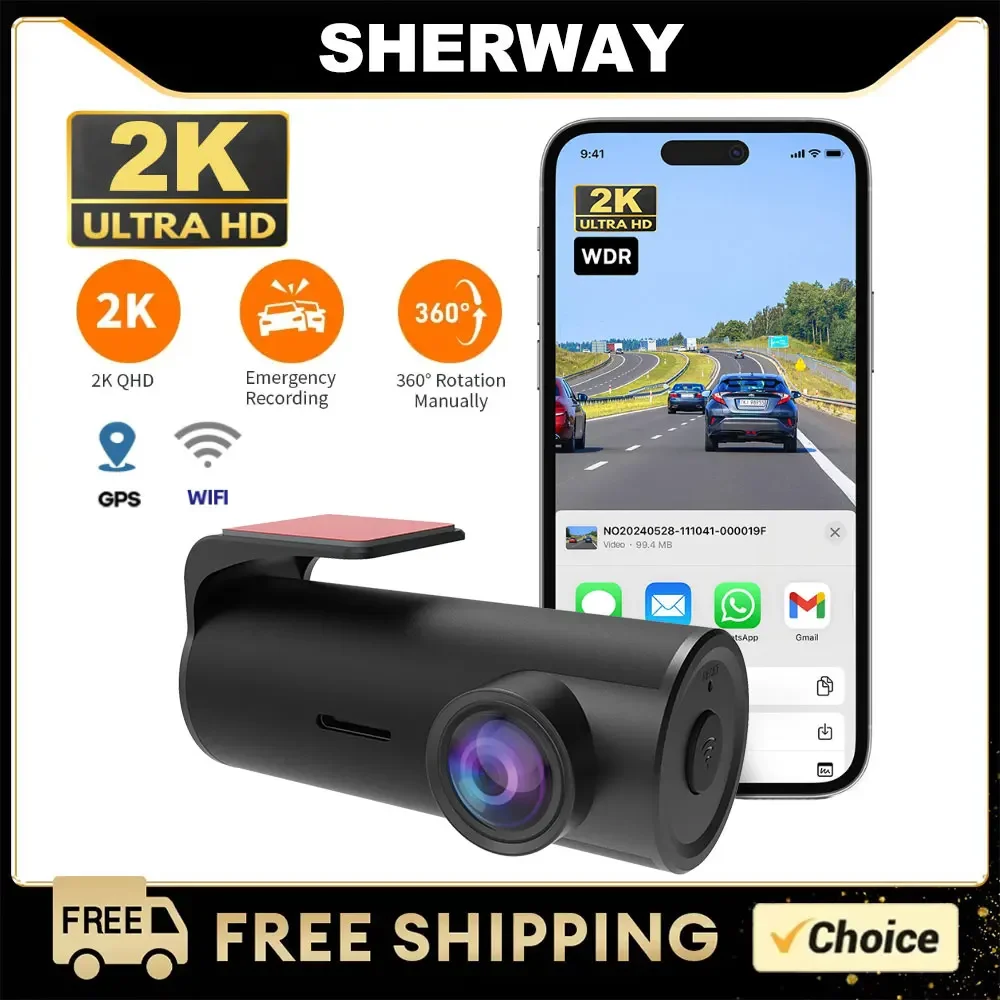 

2K Dash Camera for Car DVR Dash Cam 1296P HD Night Vision Emergency Parking Monitor WiFi APP Control Car Driving Video Recorder