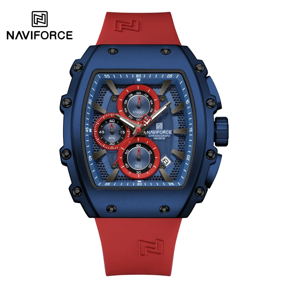 

NAVIFORCE Men's Luxury Sports Watch 30M Waterproof Quartz Bucket Shape Steel Belt Alloy Dial with Night Light Display NF8070