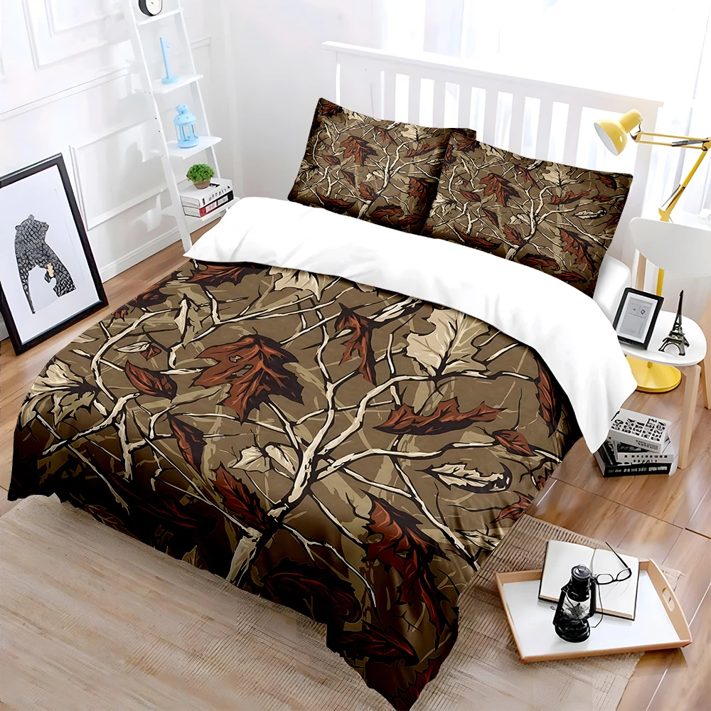 Outdoor dead leaves and branches camouflage Bedding Set for Kids Luxury Gift 3pcs Digital Print Comforter Set Soft Comfortable