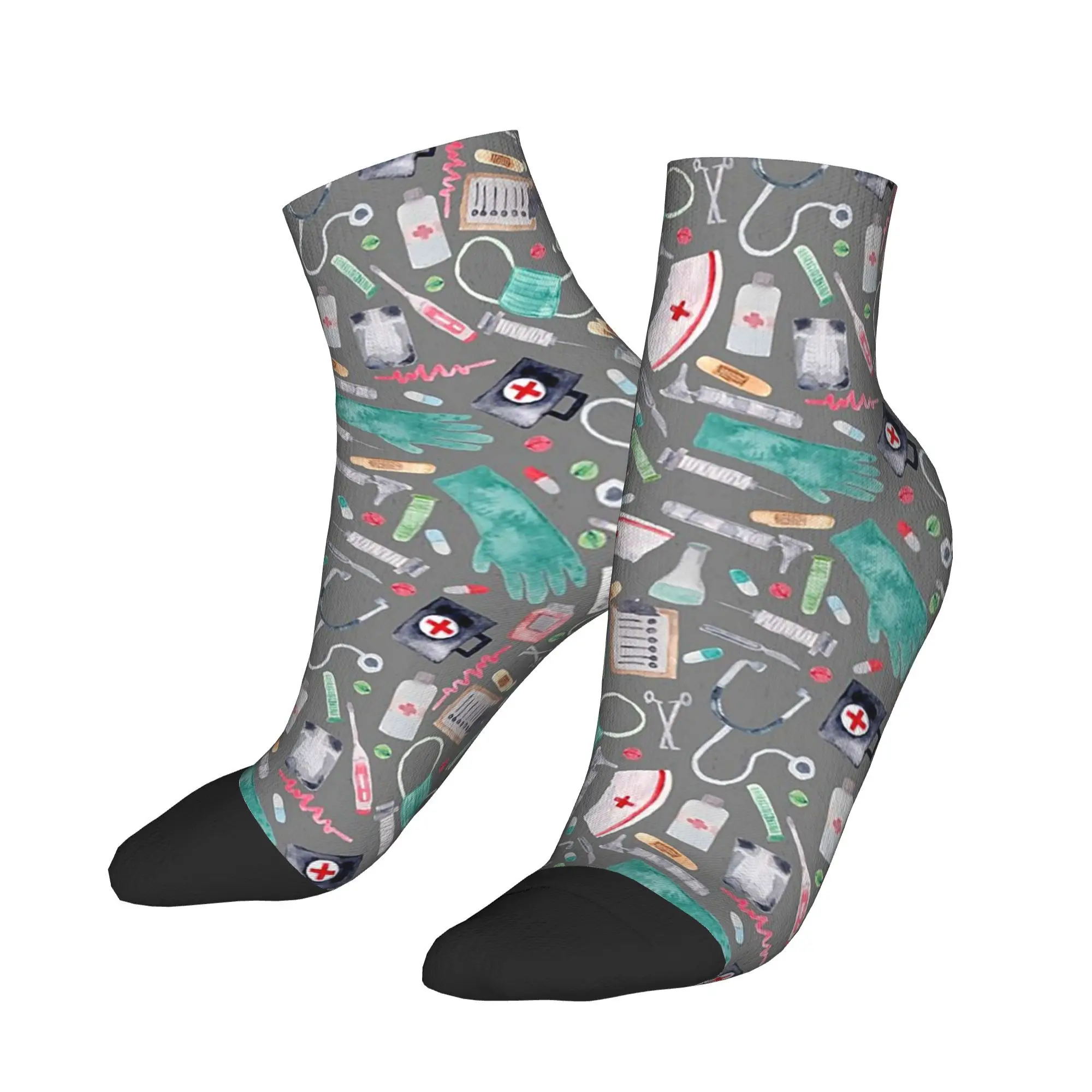 

Medical Pattern Doctor Nurse Watercolor Grey Texture Socks Harajuku Stockings All Season Socks Accessories for Unisex