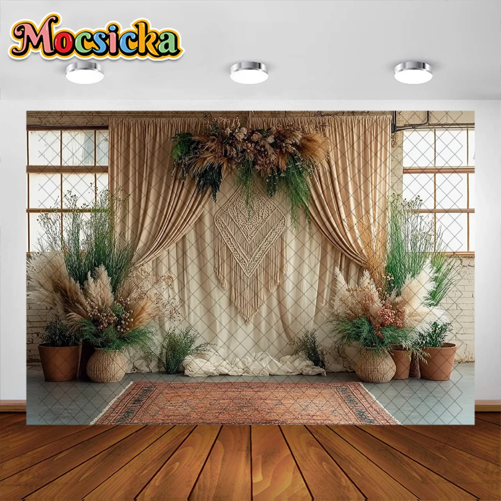 Spring Photography Background Bohemian Curtain Carpet Sofa Decoration Backdrops Baby Shower Portrait Photo Studio Props Banner