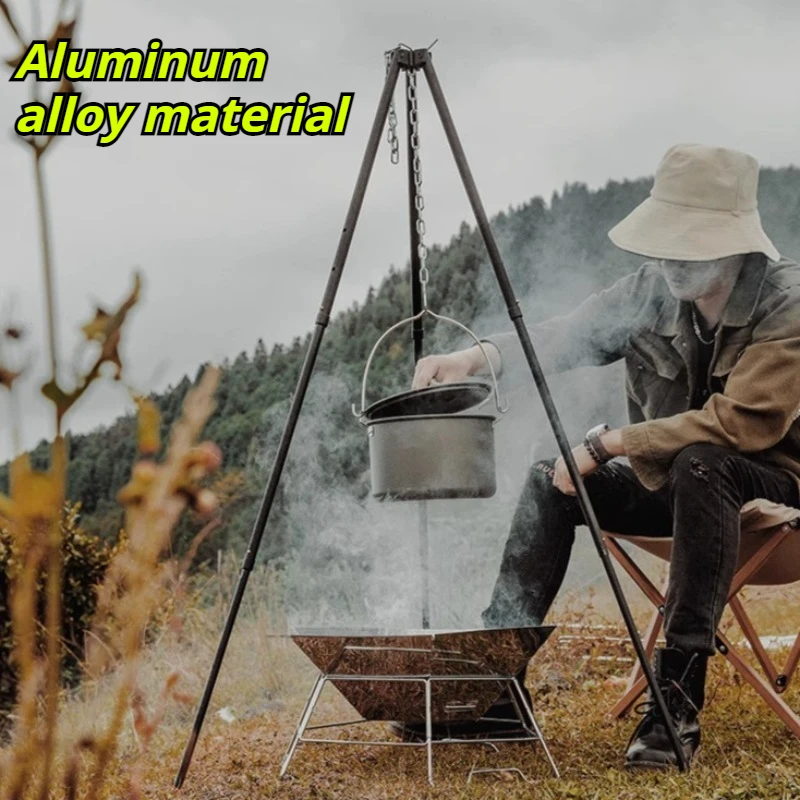 في الهواء الطلق قابل للتعديل معلقة ترايبود المحمولة خفيفة الوزن الحطب النار التدفئة ارتفاع ترايبود التخييم الطبخ أدوات في الهواء الطلق